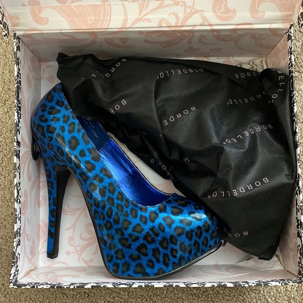 Royal blue Bordello Leopard Print Platform Heels